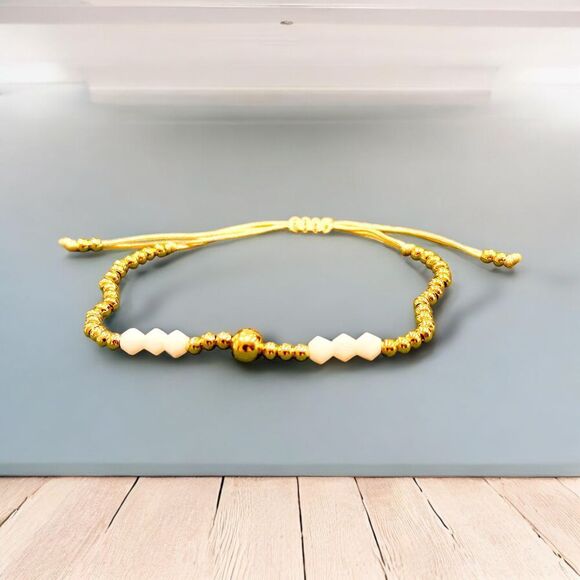 14K Gold-Plated Beaded Bracelet with White Accent Beads - Picture 1 of 2